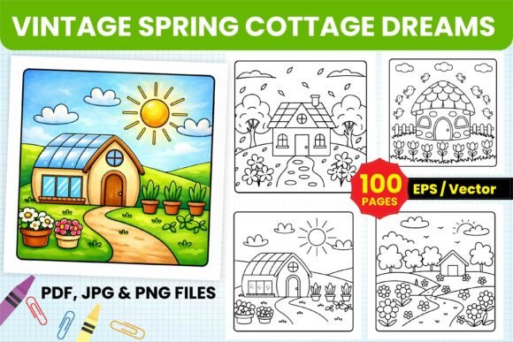 Download Vintage Spring Cottage Coloring Pages - Spring Collection